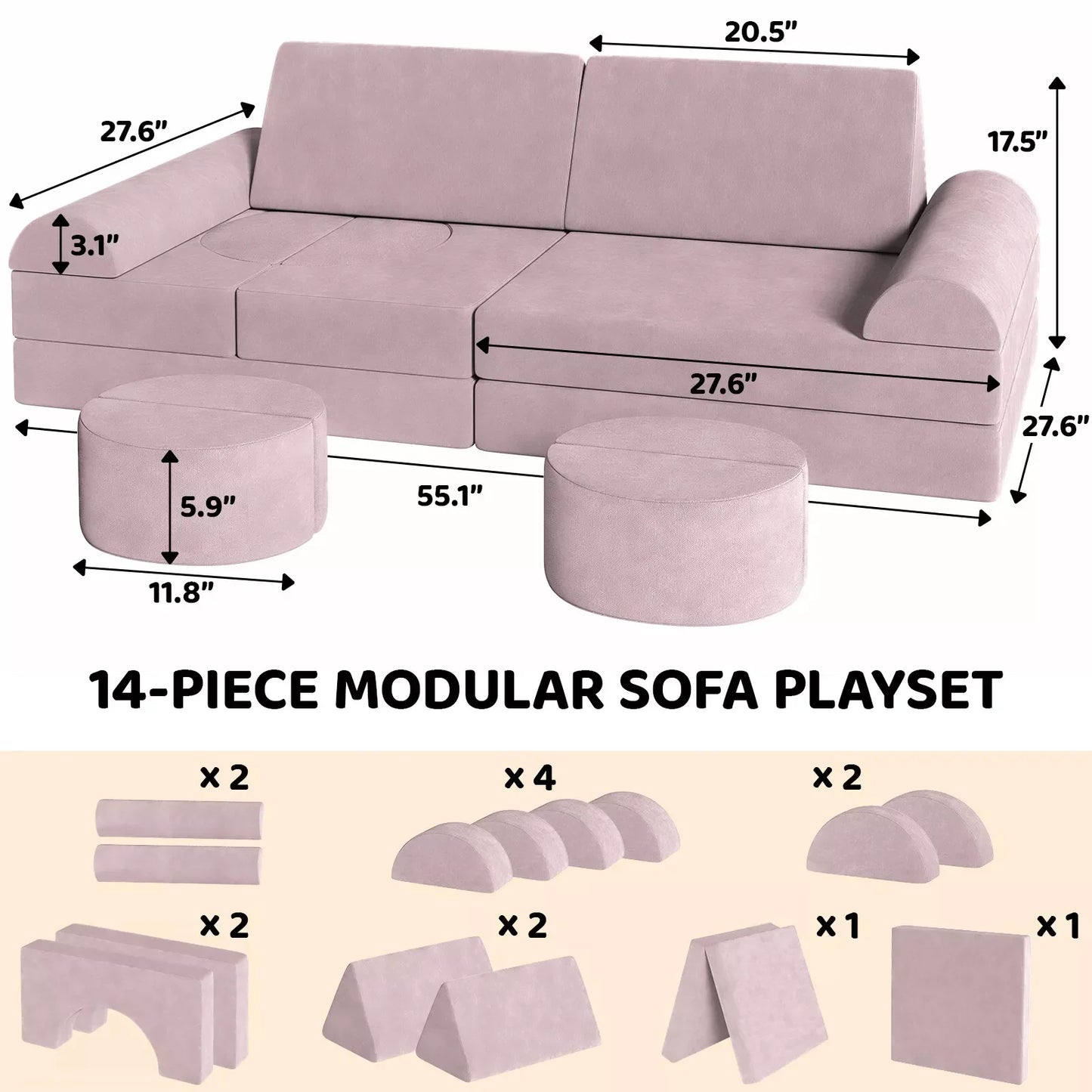Modular Kids Play Couch – 14-Piece Convertible Sectional Sofa & Fortplay Set for Toddlers and Families The House Of Bonney