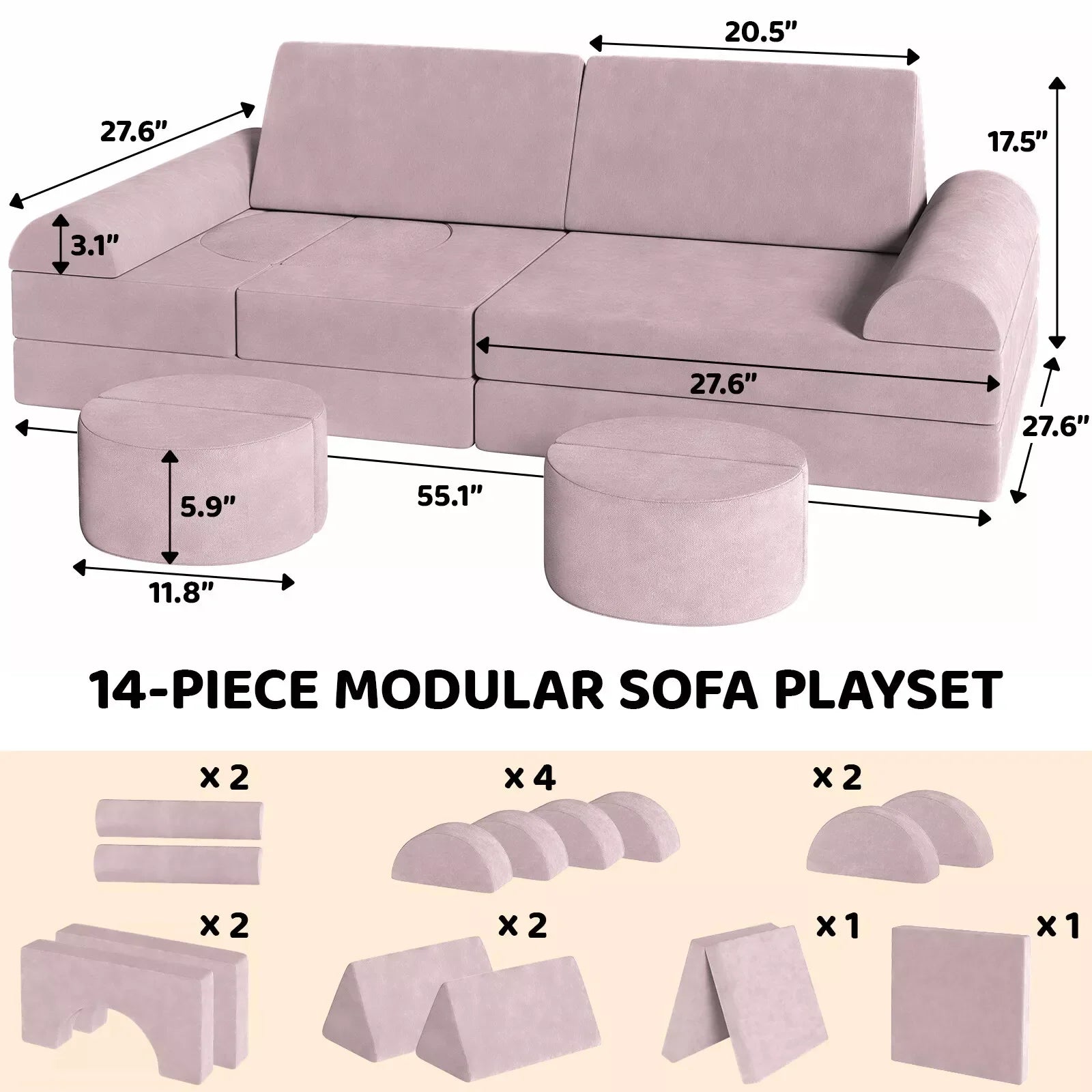 Modular Kids Play Couch – 14-Piece Convertible Sectional Sofa & Fortplay Set for Toddlers and Families The House Of Bonney