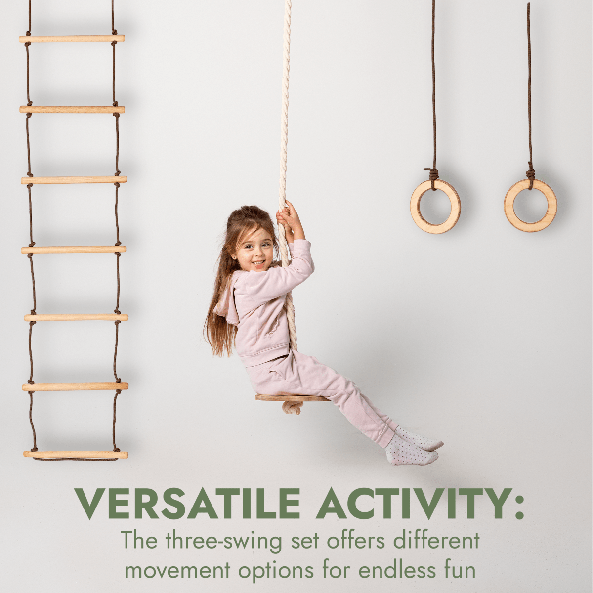 3in1 Swing & Climbing Set: Rope Ladder, Gym Rings & Disc Swing Goodevas