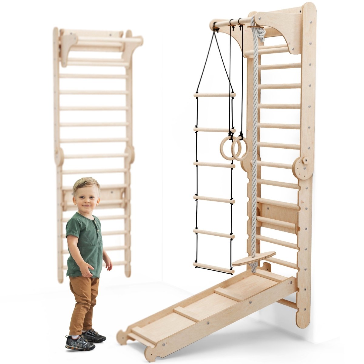 6in1 Wooden Swedish Wall / Climbing ladder for Children + Swing Set + Slide Board Goodevas