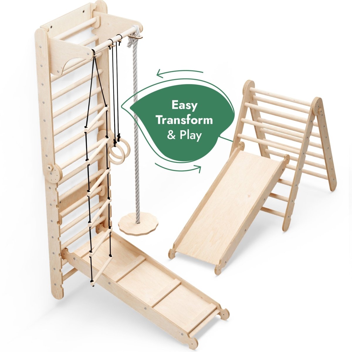 6in1 Wooden Swedish Wall / Climbing ladder for Children + Swing Set + Slide Board Goodevas