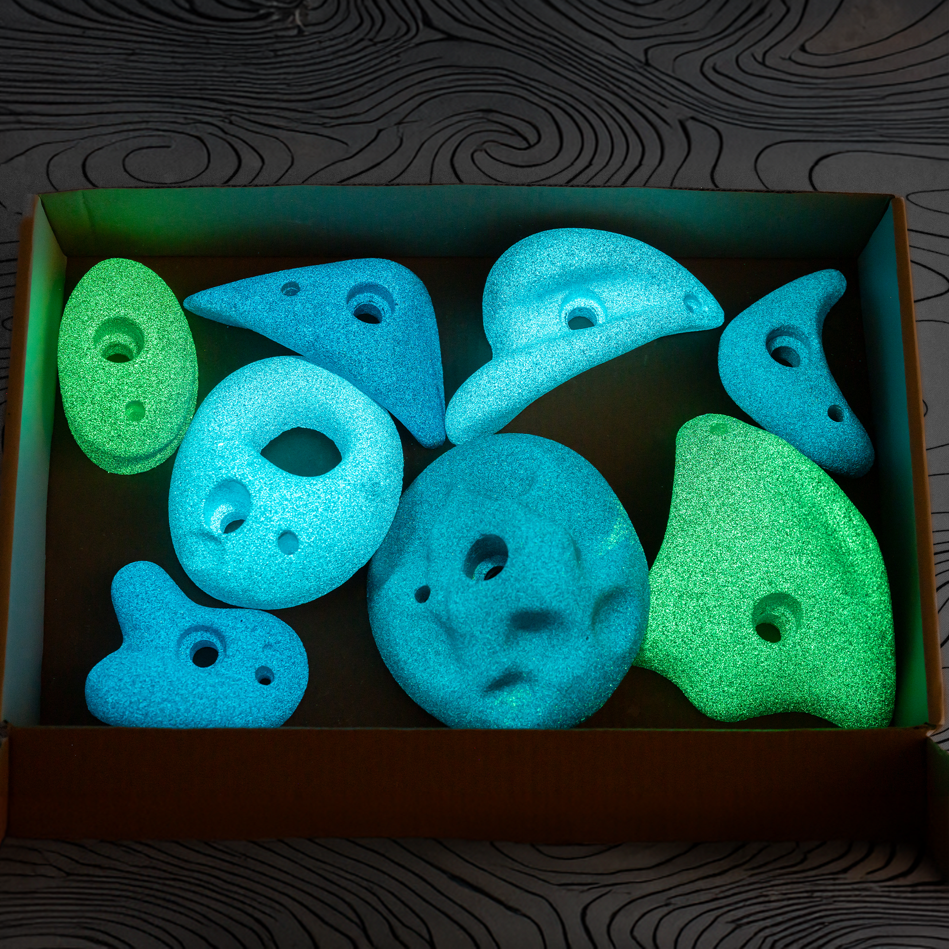 Premium Rock Climbing Holds (Aurora) - Glow-in-the-Dark Rock Climbing Holds Everett & Avery Co.