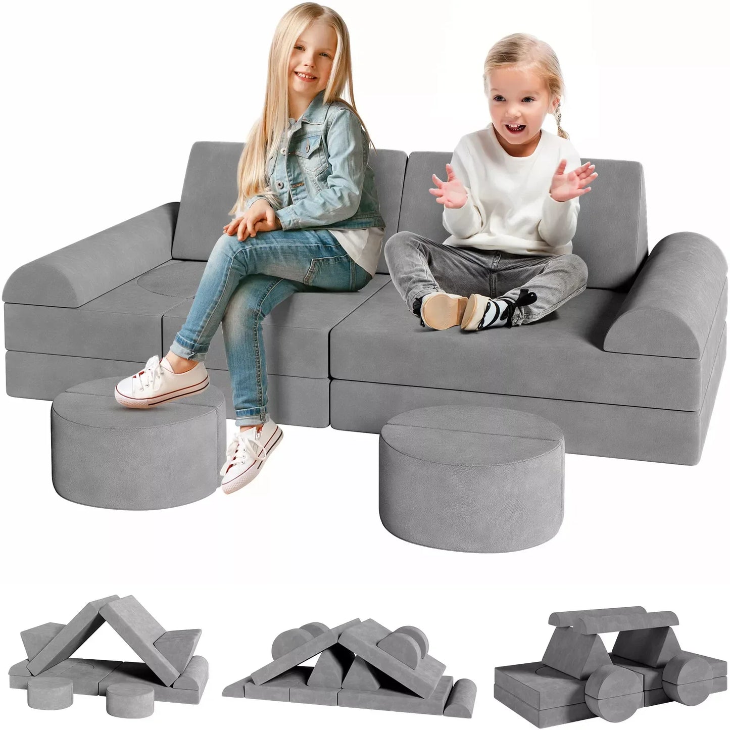 Modular Kids Play Couch – 14-Piece Convertible Sectional Sofa & Fortplay Set for Toddlers and Families The House Of Bonney