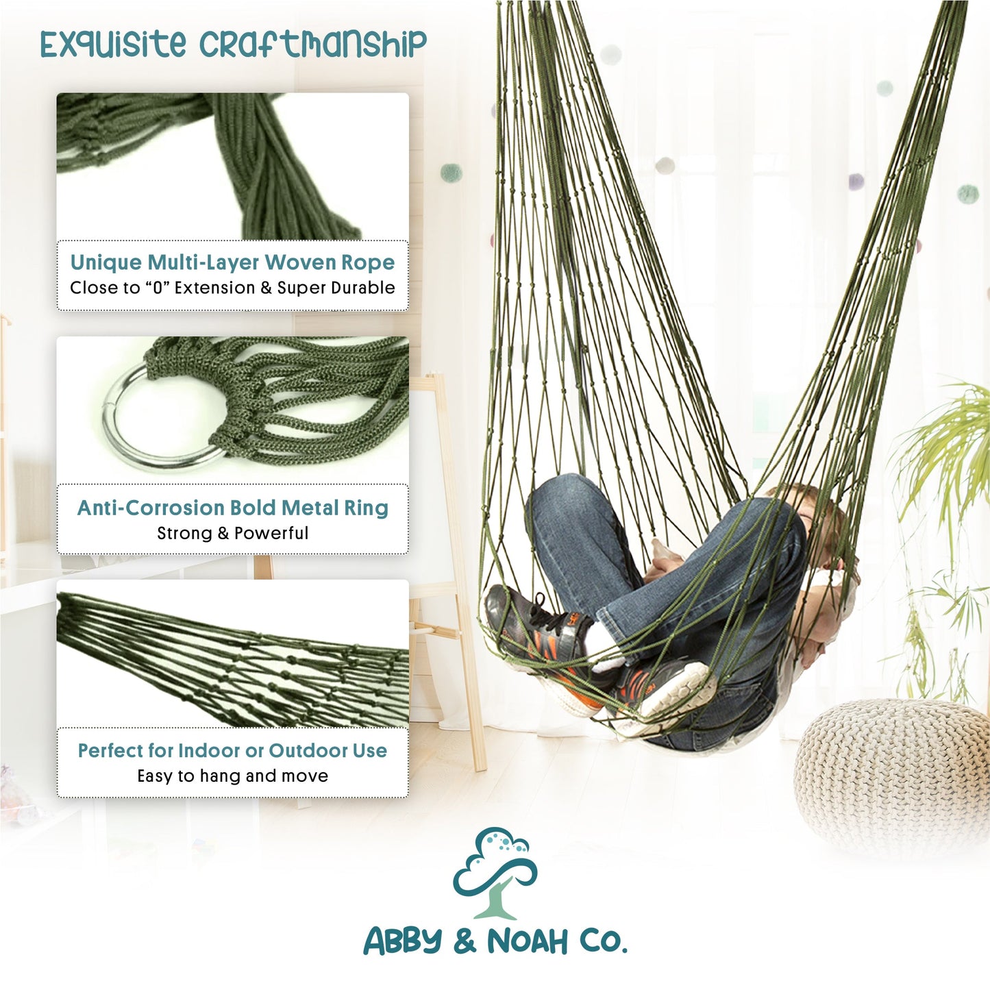 Sensory Swing for Kids Indoor or Outdoor Hammock Chair Swing Abby & Noah Co.