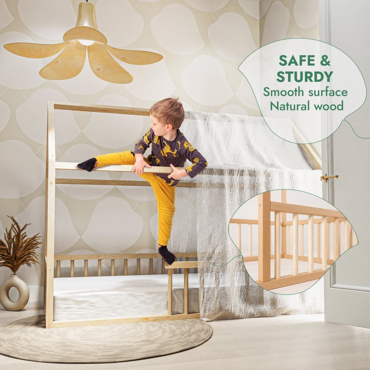 Twin Size Montessori House Bed for Kids with Fence Goodevas